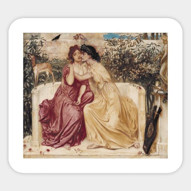 Sappho and Erinna in a Garden at Mytilene (1864) by Simeon Solomon Sticker by Naves